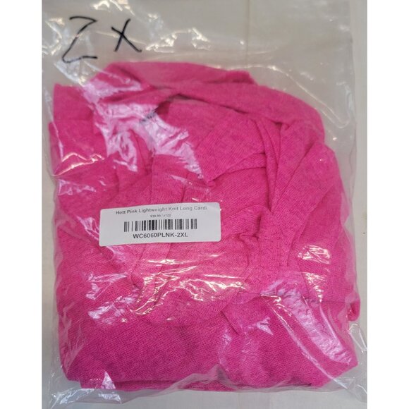Long Cardi Hot Pink Lightweight Knit Open Front Womens 2XL By GeeGee NEW - Picture 6 of 7